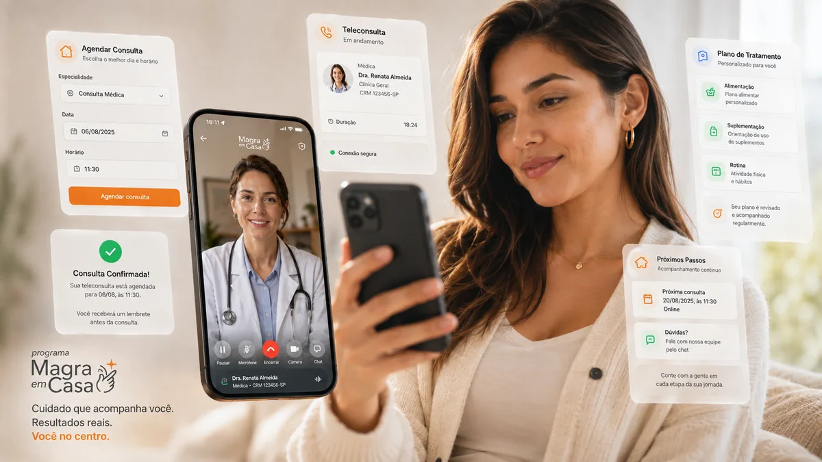 Teleconsulta e plano de tratamento personalizado Magra em Casa